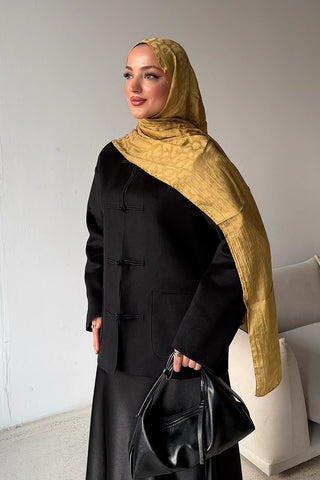 Premium Jakar Leopar Desen Şal - Sarı / Yeşil
