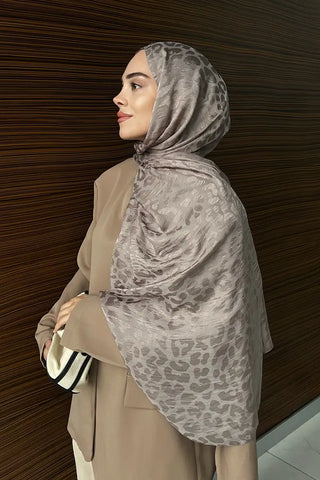 Premium Jakar Leopar Desen Şal - Vizon
