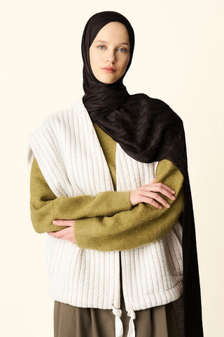 Premium Jakar Şal Dalga Desen - Acı Kahve