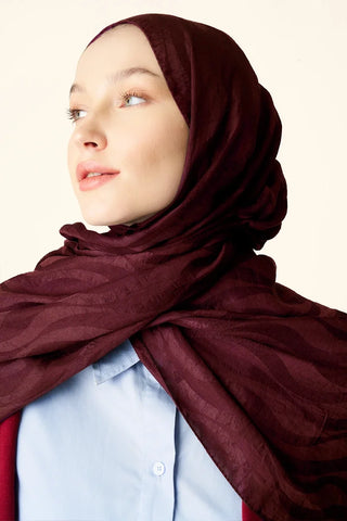 Premium Jakar Şal Dalga Desen - Bordo