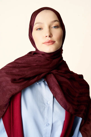 Premium Jakar Şal Dalga Desen - Bordo