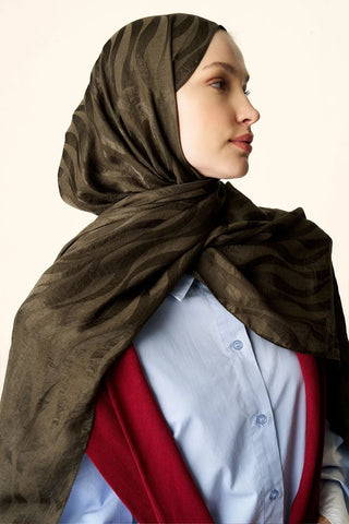 Premium Jakar Şal Dalga Desen - Haki