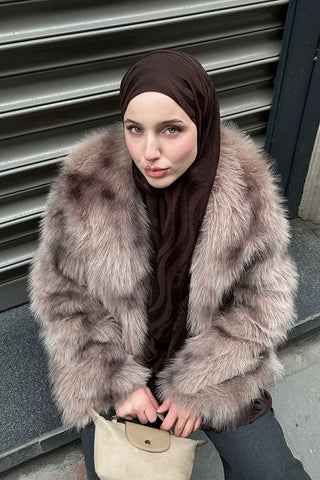 Premium Jakar Şal Dalga Desen - Kahverengi