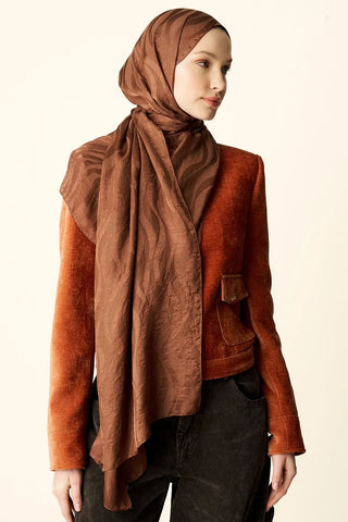 Premium Jakar Şal Dalga Desen - Kızıl Kahve