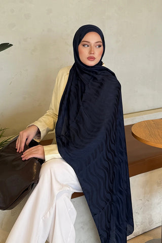 Premium Jakar Şal Dalga Desen - Lacivert