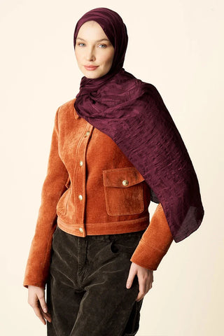 Premium Jakar Şal Dalga Desen - Mürdüm