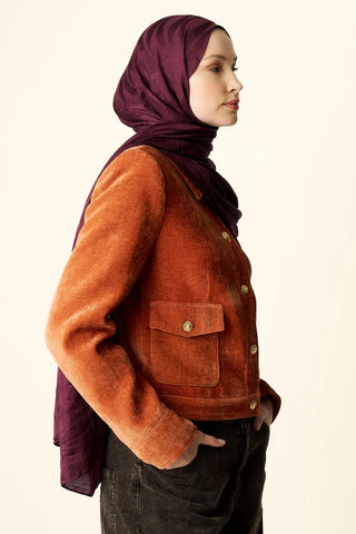 Premium Jakar Şal Dalga Desen - Mürdüm