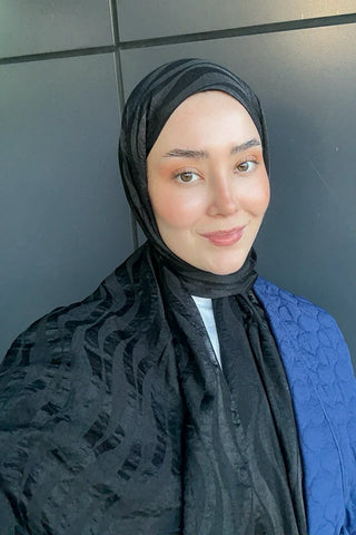 Premium Jakar Şal Dalga Desen - Siyah