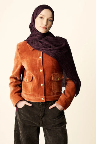 Premium Jakar Şal Dalga Desen - Vişne Çürüğü