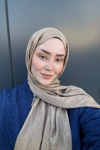 Premium Jakar Şal Dalga Desen - Vizon