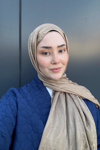 Premium Jakar Şal Dalga Desen - Vizon