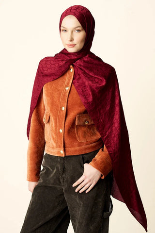 Premium Jakar Şal Halka Desen - Bordo