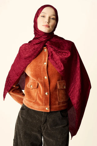 Premium Jakar Şal Halka Desen - Bordo