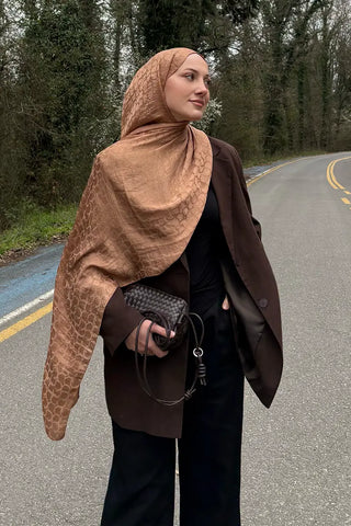 Premium Jakar Şal Halka Desen - Bronz