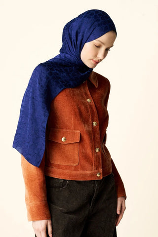 Premium Jakar Şal Halka Desen - Gece Mavisi