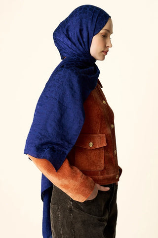 Premium Jakar Şal Halka Desen - Gece Mavisi