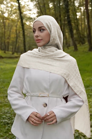 Premium Jakar Şal Halka Desen - Kırık Beyaz