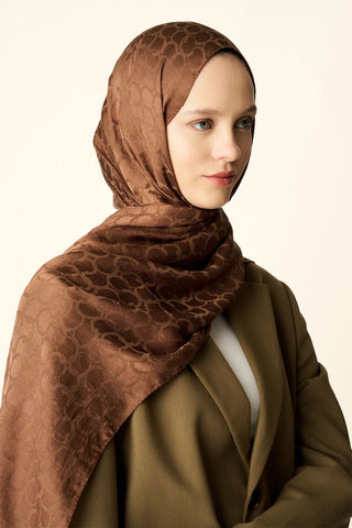 Premium Jakar Şal Halka Desen - Kızıl Kahve