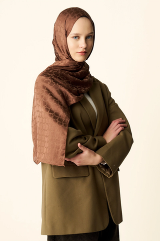 Premium Jakar Şal Halka Desen - Kızıl Kahve