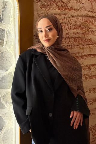 Premium Jakar Şal Halka Desen - Kızıl Kahve
