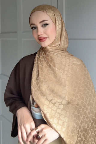 Premium Jakar Şal Halka Desen - Latte