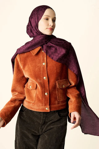 Premium Jakar Şal Halka Desen - Mürdüm