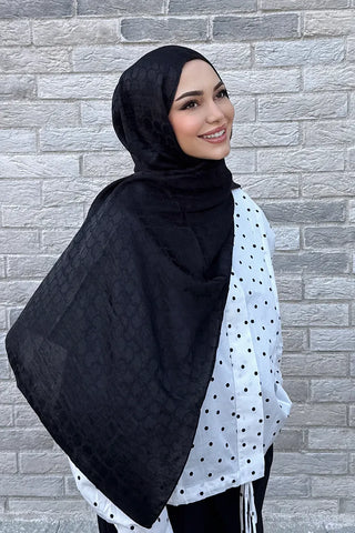 Premium Jakar Şal Halka Desen - Siyah