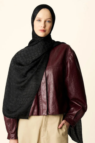 Premium Jakar Şal Halka Desen - Siyah