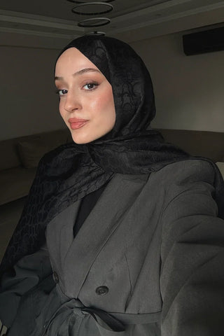 Premium Jakar Şal Halka Desen - Siyah