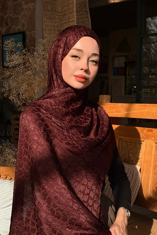 Premium Jakar Şal Halka Desen - Vişne Çürüğü