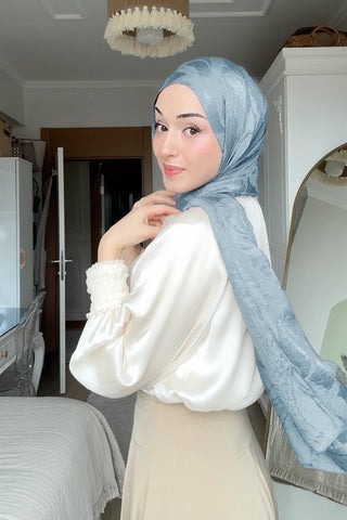 Premium Jakar Şal Sarmaşık Desen - Buz Mavisi
