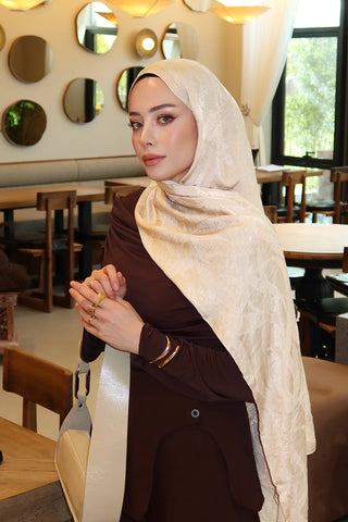 Premium Jakar Şal Sarmaşık Desen - Kırık Beyaz