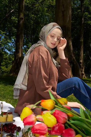 Prestige Vintage Desen Şal - Kahverengi