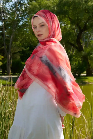 Prestige Vintage Desen Şal - Mercan