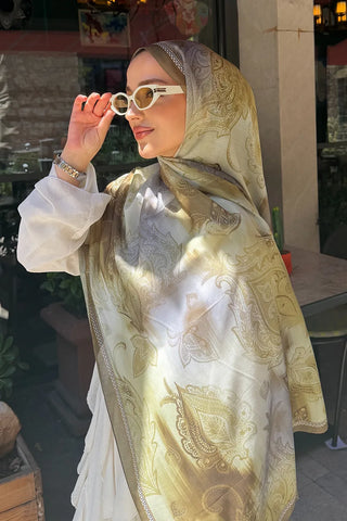 Prestige Vintage Desen Şal - Yağ Yeşili