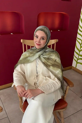 Prestige Vintage Desen Şal - Yağ Yeşili