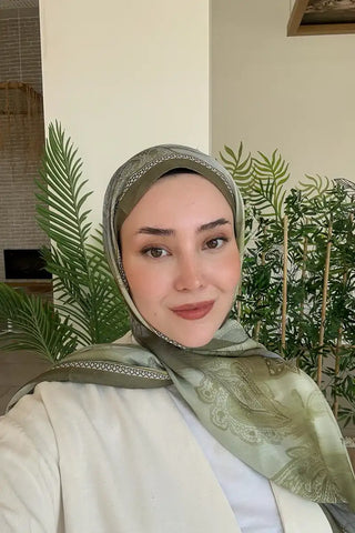 Prestige Vintage Desen Şal - Yağ Yeşili