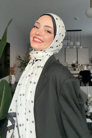 Puantiye Desen Tensel Şal - Beyaz