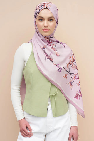 Sage Desen İtalyan İpeği Şal - Pembe