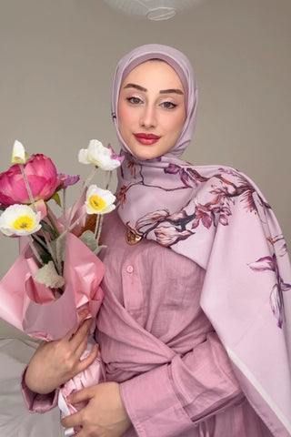 Sage Desen İtalyan İpeği Şal - Pembe