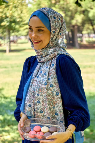 Seremoni Koleksiyonu Daisy Desen Şal - İndigo