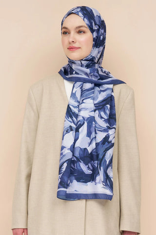 Sinder Desen İtalyan İpeği Şal - Lacivert