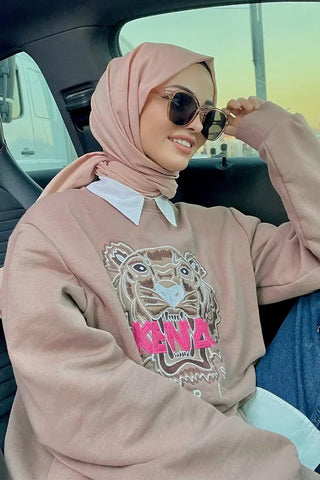 Kübra Koç Taşlanmış Pamuk Şal - Pudra