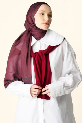 Verona Desenli Pamuk Dokulu Şal - Bordo