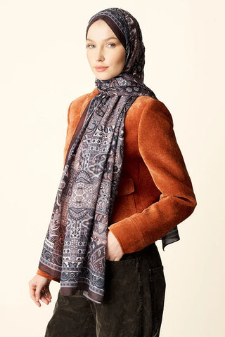 Yekta Desenli Pamuk Dokulu Şal - Acı Kahve