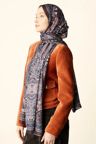 Yekta Desenli Pamuk Dokulu Şal - Acı Kahve