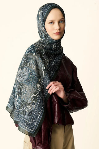 Yekta Desenli Pamuk Dokulu Şal - Haki