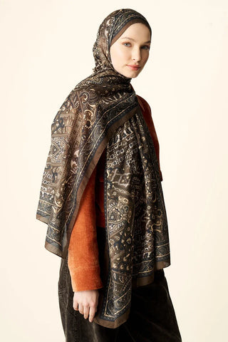 Yekta Desenli Pamuk Dokulu Şal - Kahverengi