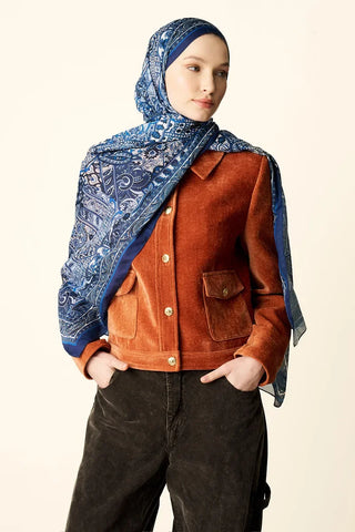 Yekta Desenli Pamuk Dokulu Şal - Lacivert