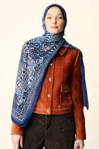 Yekta Desenli Pamuk Dokulu Şal - Lacivert